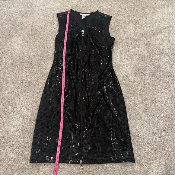 Vintage Janine Paris Black Shiny Sequin Snakeskin Mini Dress Zipper Size M - Picture 8 of 10